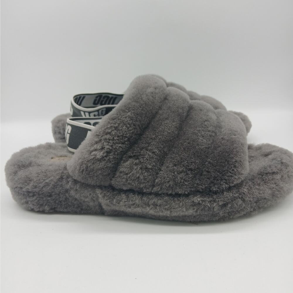 UGG Women's Slip on Fluff Yeah Slide Slipper Shoes Charcoal Gray Size 9 - Picture 3 of 9